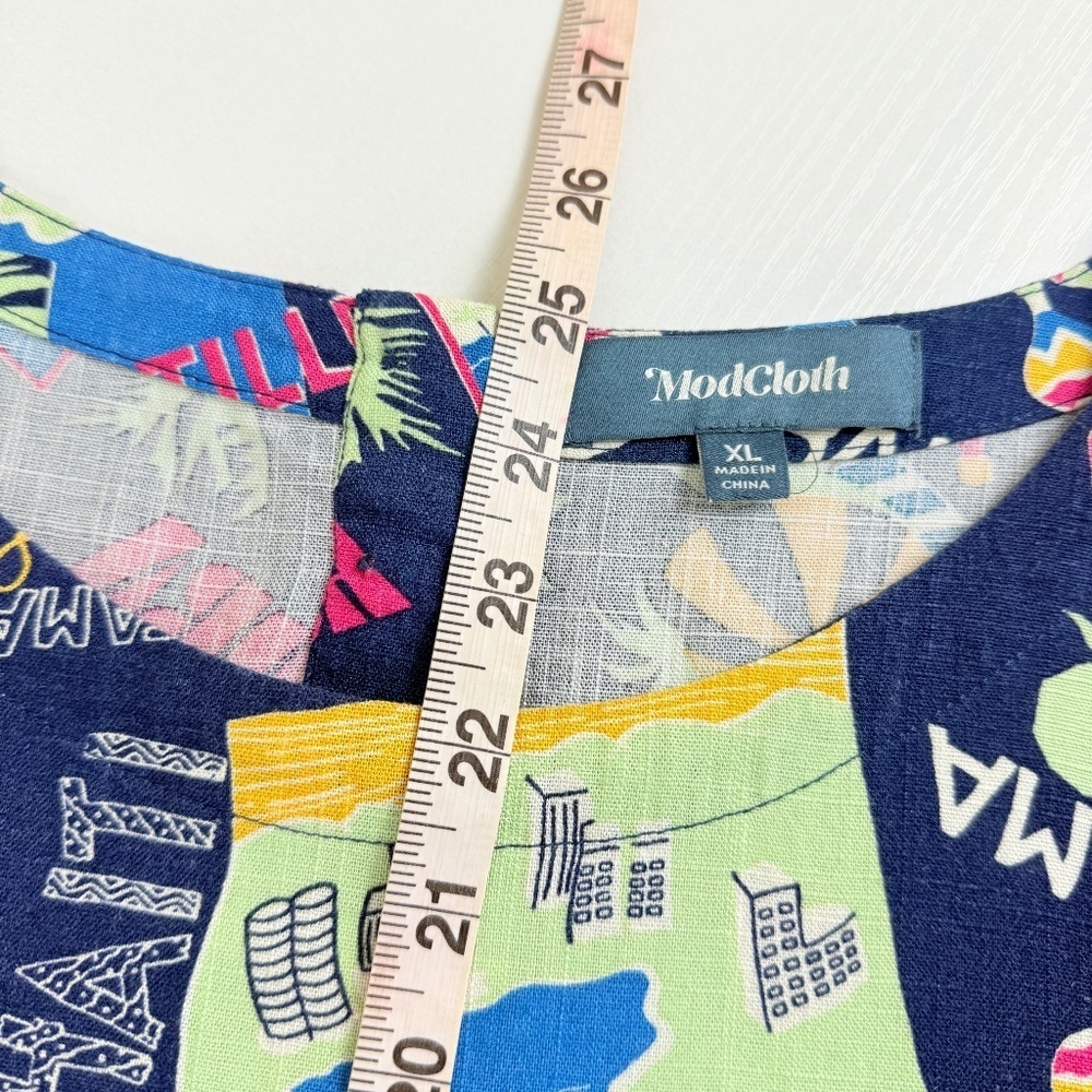 Anthropologie ModCloth Linen-Blend Novelty Print Short Sleeve Blouse XL - Picture 10 of 10